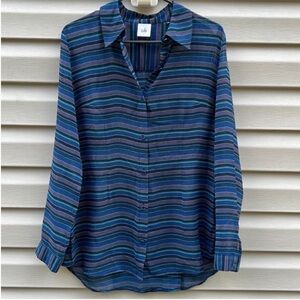Cabi Alex Blouse Long Sleeve Split Back Stripe Button Down size Small